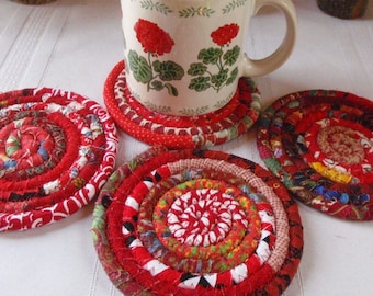 Red Bohemian Coasters - Set of 4 - Handmade by Me, Absorbent Coasters