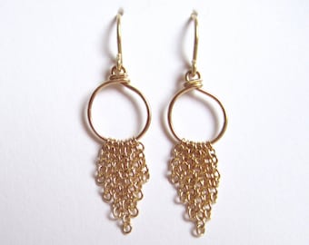 Round gold-fill earrings with chain