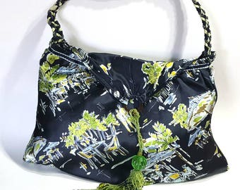 Upcycled purse, upcycled bag, hobo bag, hobo purse, blue purse, navy blue purse, satin purse, boho bag, boho purse, upcycled handbag