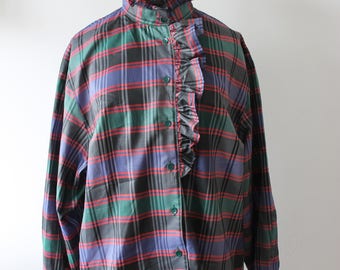 Vintage Tartan ruffle collar, peplum, fall shirt