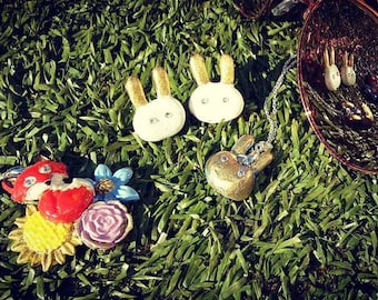 Alice in wonderland made, White Rabbit, Clay Rabbit Studs, 24ct gold, Swarovski crystals, made in the UK, Birthday, Wedding, Gift, Festival
