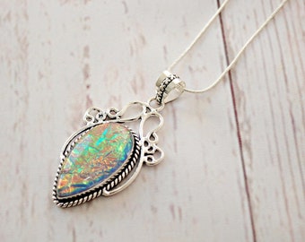 Dichroic Glass Pendant - Dichroic Jewelry - Fused Glass Pendant - Rainbow Necklace, Gift for Her