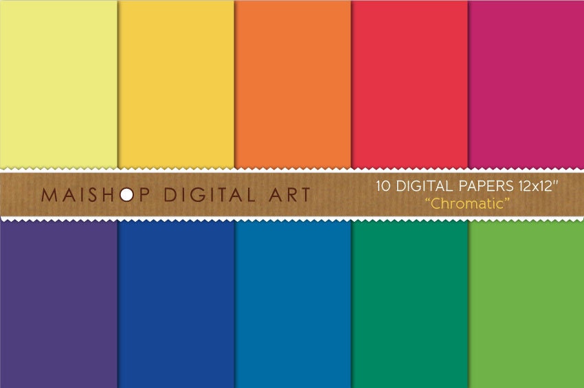Solid Color Digital Paper 'Chromatic' Rainbow Plain