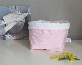 Pink fabric storage basket, pink quilted basket, basket layers, produces basket, storage room, bedroom kids room