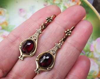 Art Deco Earrings ~ Garnet Marsala ~ Vintage Glass ~ Victorian Garnet Earrings ~ Small Dangles ~ by LadyofTheLakeJewels