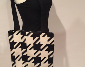 Black and White Houndstooth Wool Bag