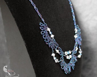 swarovski crystal necklace, crystal jewelry, beadwork necklace, seed bead necklace, seed bead jewelry, beaded necklace, beaded jewelry