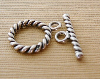 Sterling Silver Clasp, Toggle, Twisted Rope Jewelry Closure Oxidized