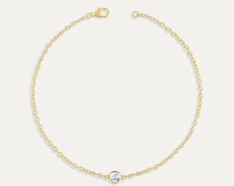 0.10CT Solitaire Aquamarine Bezel Bracelet, March Birthstone Bracelet, Aquamarine Bracelet, Blue Stone Dainty Bracelet, Gemstone Bracelet