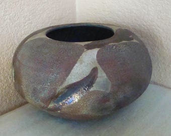 Vintade Hand Crafted Raku Fired Art Pottery Vase Bowl Signed Sims Torn