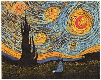 Australian Cattle Dog Art print by Todd Young Under a Van Gogh Sky