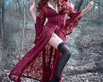 NEW Limited Edition: The Lace Priestess Cloak with Hood in Red by Opal Moon Designs (Sizes XS-XXL)