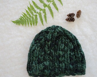 Green and Black Chunky Wool Hat