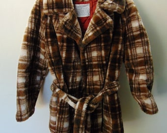 1970's Vintage Womens Half length Wrap style belted acrylic Coat M