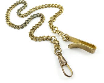Vintage Watch Chain, Brassy Gold Tone, STF51