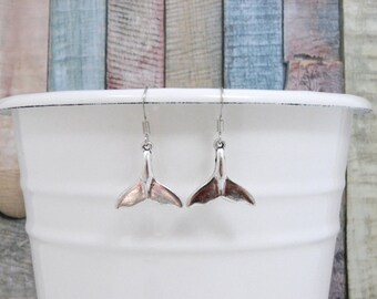 Whale Tail Earrings - Whale Jewelry - Whale Gifts - Ocean Jewelry - Nautical Jewelry - Silver Tone Whale Charm - Nickel Free Earrings
