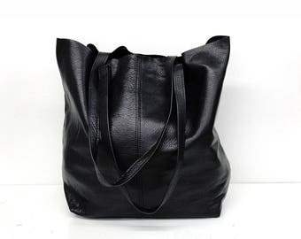 Sale!!! Black leather shopper bag Leather shopper tote purse shopper school bag soft leather shopper tote bag lightweight shopper