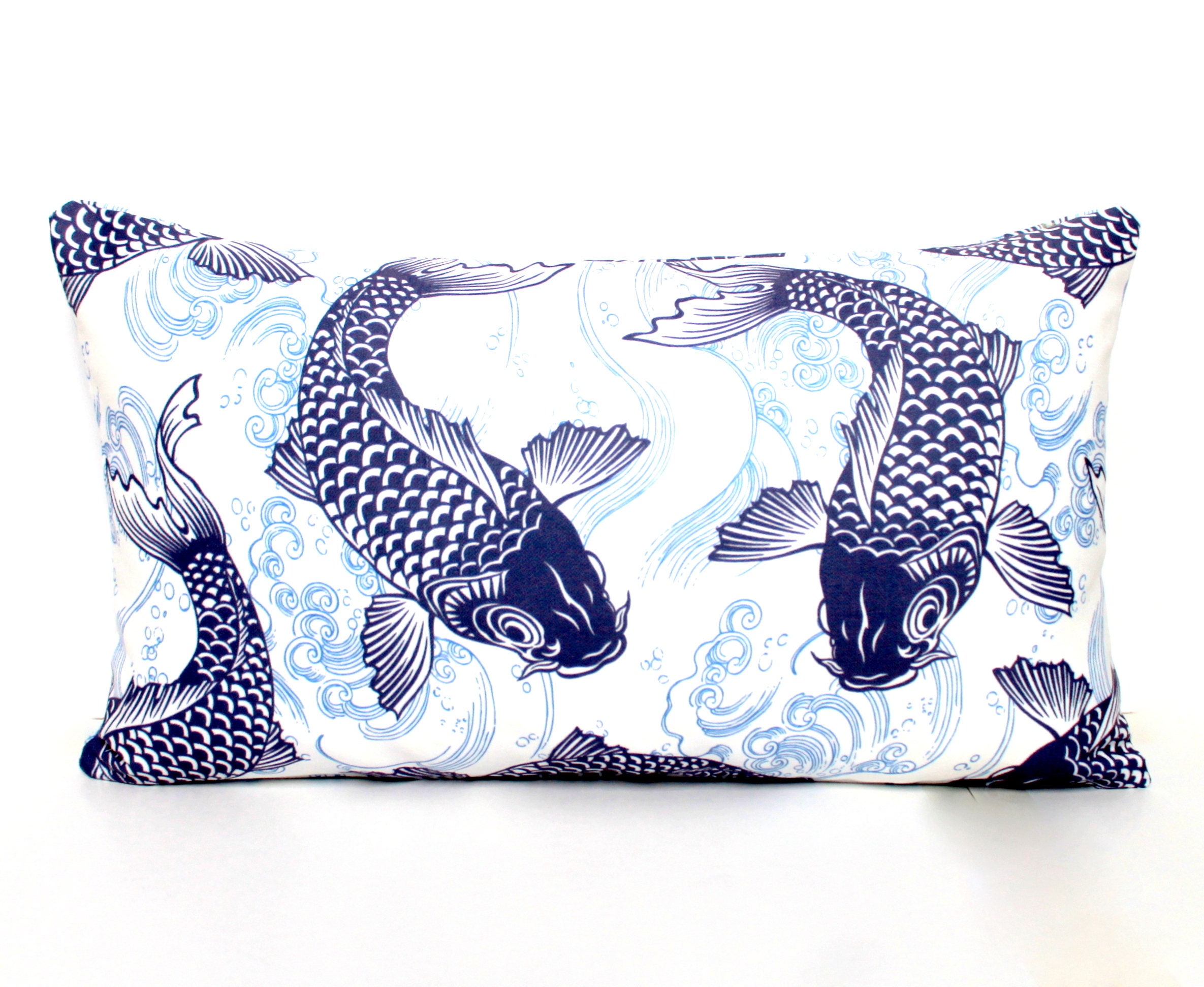 White and Blue Japanese Koi Cushion Cover Koi Fish Pillow Koi