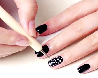 One Piece Wooden Marbling, Dotting and Decorating Tool. Double Ended Rod - Two Different Sizes. 13cm Long. For Nail Art and Rhinestone