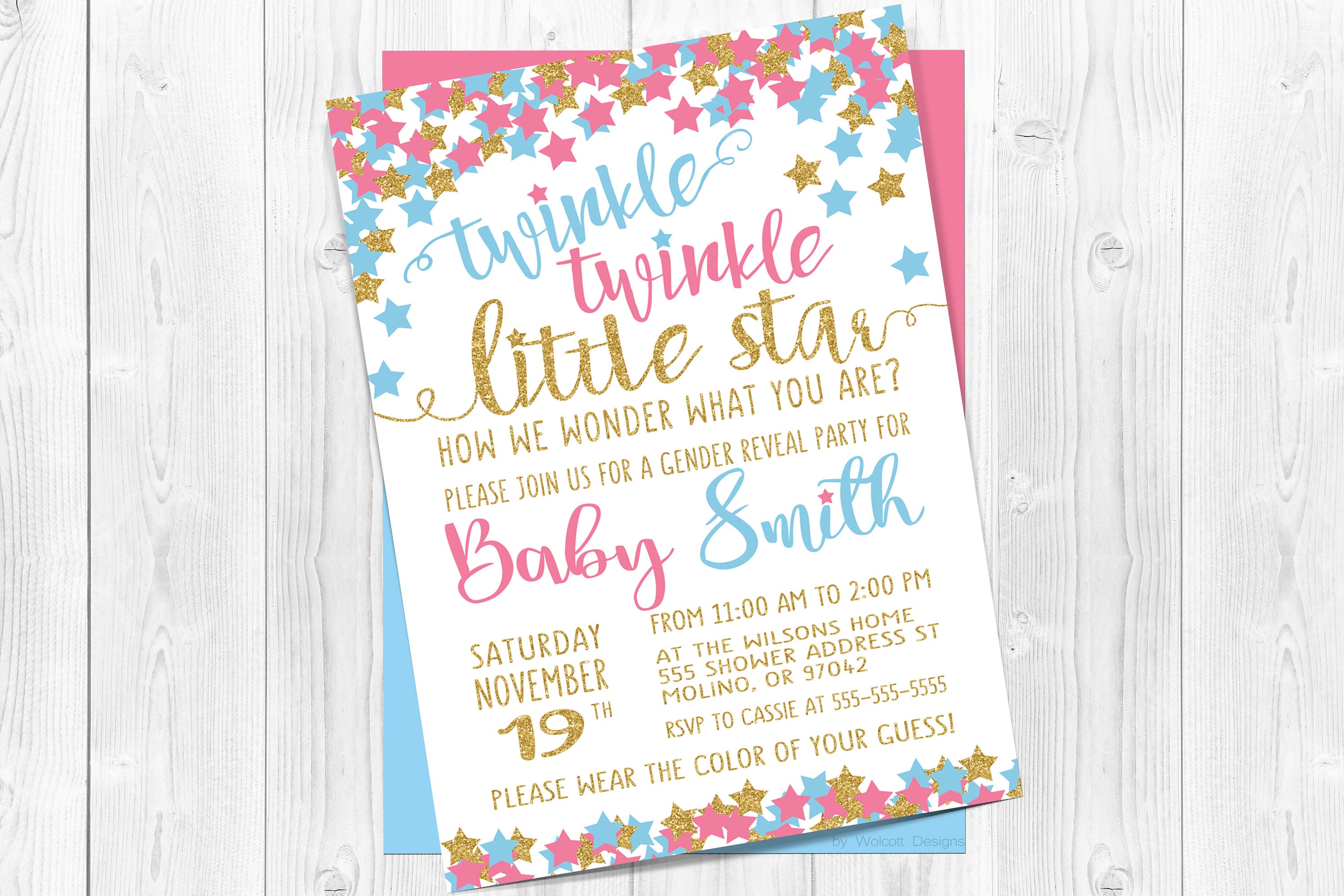 Twinkle Twinkle Little Star Gender Reveal Invitation Twinkle