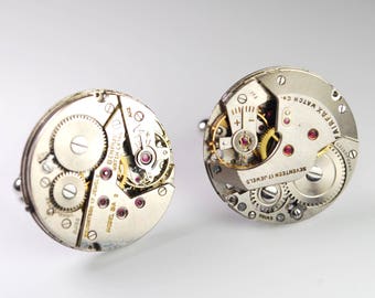 Steampunk Cufflinks - Large Vintage Swiss Watch Movement Mens Gear Cuff Links by Steampunk Vintage Design