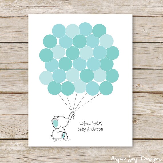 Turquoise Elephant Guest Book PRINTABLE for Baby Shower