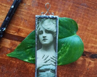 Recycled Altered Art Pendant Adornment Victorian Girl With or Without Silver Chain