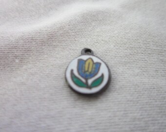 Vintage Sterling Silver Enameled Flower Charm