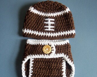 Crochet Football Hat and Diaper Cover, Newborn Football Hat, Diaper Cover And Hat