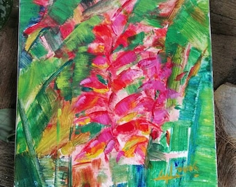 Heliconia No.2 / Floral Acrylic Painting / Tropical Painting
