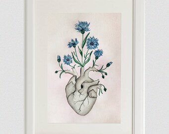 Florale Herz Anatomie Malerei | Einzigartige Liebesgeschenk | Aquarellzeichnung menschliche Liebe Medizin Biologie Wissenschaft | Krankenschwester, Arzt
