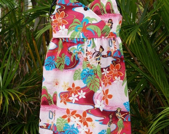 Girls Hawaiian Dress Fuchsia Kiana Crossfront Halter Dress 6m - 13/14