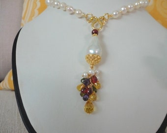 Akoya baroque pearl gemstone necklace , pearl gold necklace , drop pearl necklaces , cluster pearl necklace , pearl necklace for women