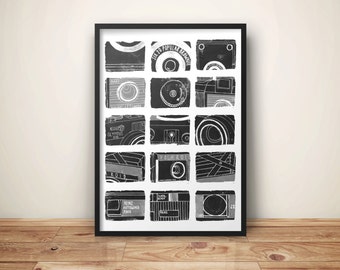 Camera Print // Film Camera Print // Vintage Cameras // Camera Wall Art // Camera Illustrations // Camera A4 Poster
