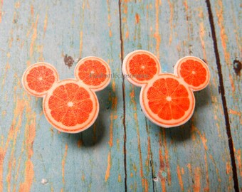 Orange Wheel Slices Mouse Head Ears Handcrafted Post Earring w/Nickel free Backs