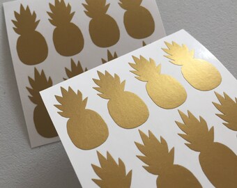 Gold Pineapple Stickers, Tropical Seal Stickers, Gold Envelope Seals, Gift Wrapping Stickers, Reward Stickers, Pineapple Planner Stickers