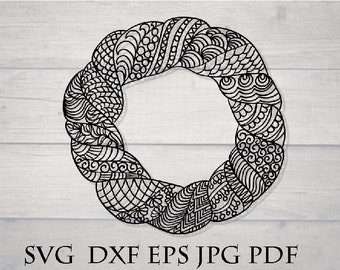 Zentangle Christmas wreath svg file for cricut / zendoodle, zentangle Christmas, intricate svg file, cricut download svg, mandala wreath svg