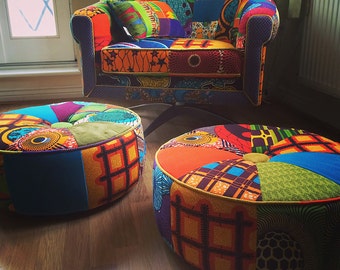 Afrotechnicolour Waxblockprint Mid 20th century Modern chair Upholstered by Ray Clarke