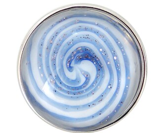 1 PC 18MM Blue White Swirl Lampwork Glass Silver Candy Snap Charm Jewelry kg2139 CC1752