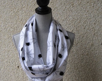 Fabric scarf, Infinity scarf, tube scarf, eternity scarf, loop scarf, long scarf, spider scarf, Halloween scarf