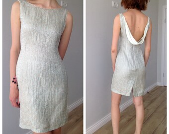 Vintage metallic jacquard sheath dress