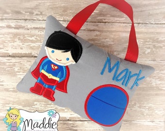 Superhero Tooth Fairy Pillow, Tooth Fairy Pillow Boy, Boy Tooth Pillow, Superhero Pillow, Personalized Pillow, Embroidered Pillow