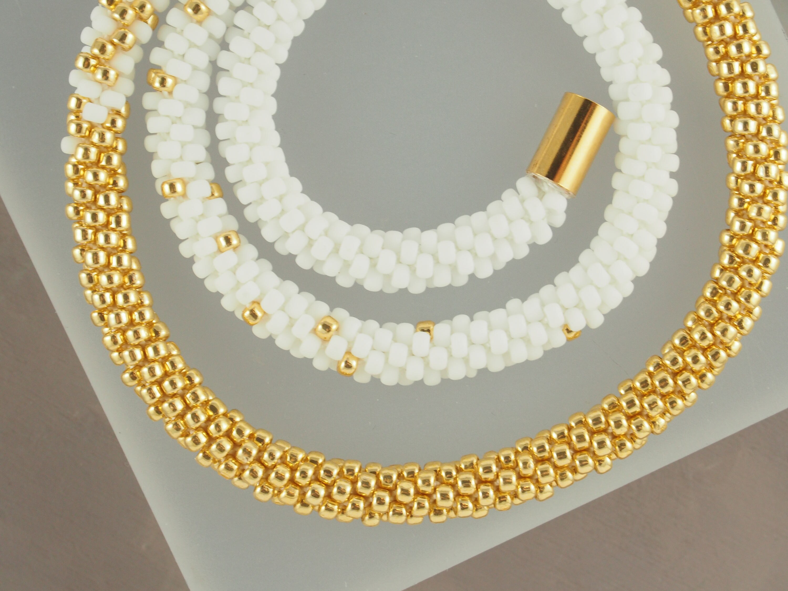 White and Gold Long Rope Necklace
