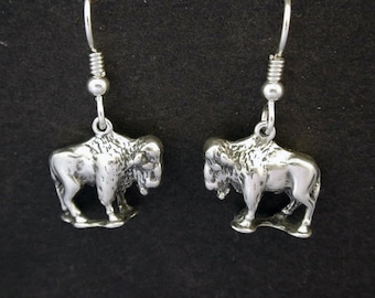Sterling Silver Bison American Buffalo Earrings on Heavy Sterling Silver French Wires