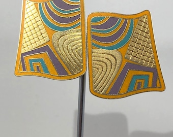 LAUREL BURCH Earrings Tivo Clip On Earrings Gold Tone Metal, Lavender, Green, Orange