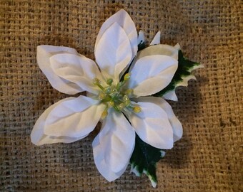 White poinsettia hair clip