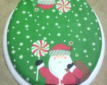 Santa and Candy Terry Cloth Fabric COVER Toilet Seat Lid Standard/Round