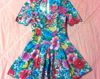 Vintage Colorful Rainbow Floral Dress, Vintage Floral Dress, Rainbow Floral Dress, Vintage Colorful Dress, Floral Print Dress
