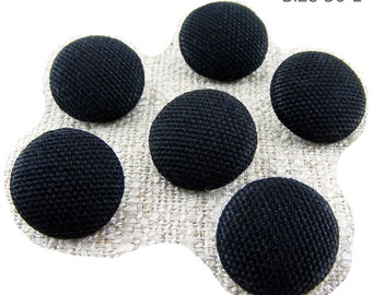 Size 30L Fabric BUTTONS 3/4 inch, 19mm, #30 Ligne, QTY: sets of (4) (6) (8) (10) (12) in Black Woven Cotton Shank button, Sewing