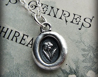 Tiny Flower Wax Seal Necklace - Flower Necklace in Sterling Silver - V1235